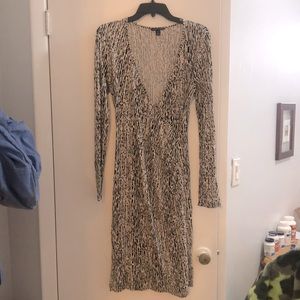Banana Republic Long Sleeve Stretch Crossover Dress in Animal Print; size S